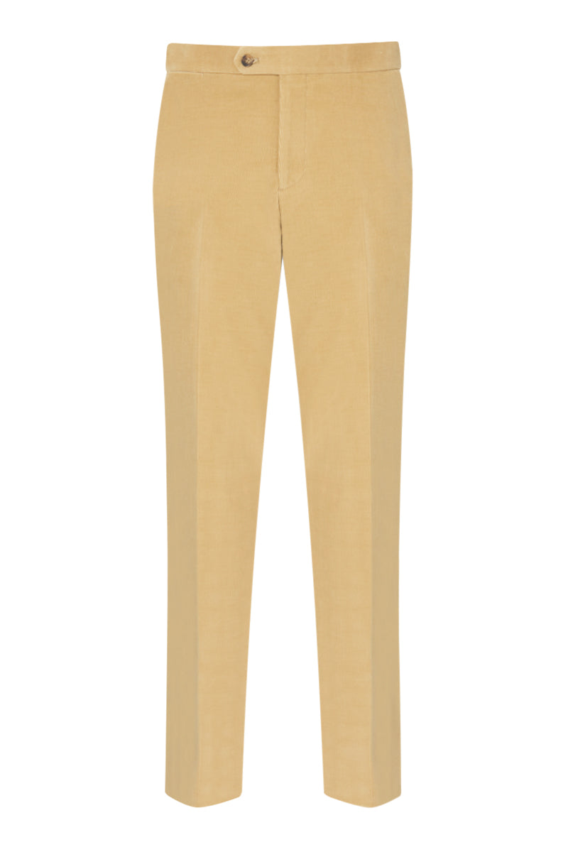 Cream Flat Front 14 Wale Corduroy Trousers