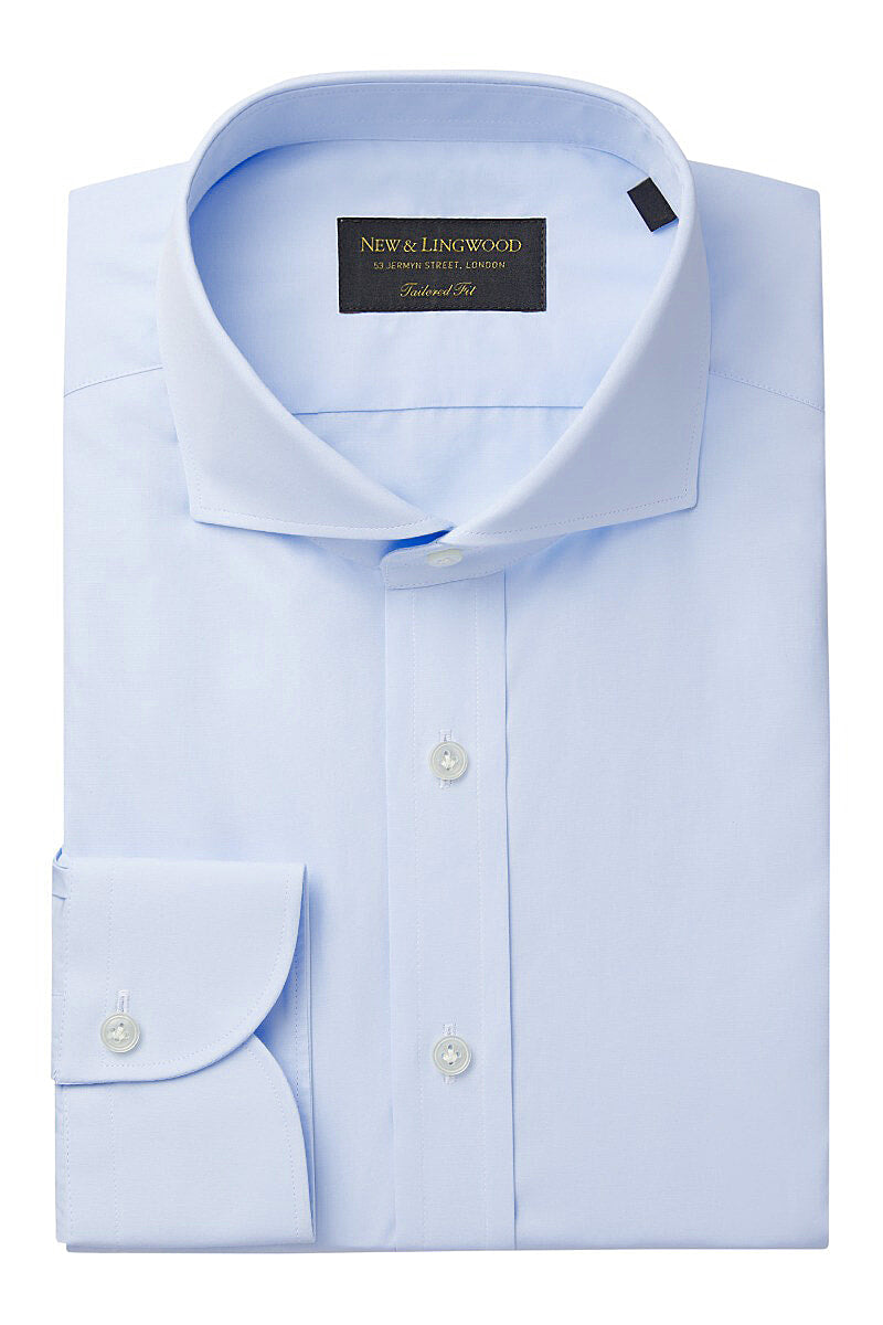 Pale Blue Cutaway Collar Tailored Fit Single Cuff Poplin Shirt