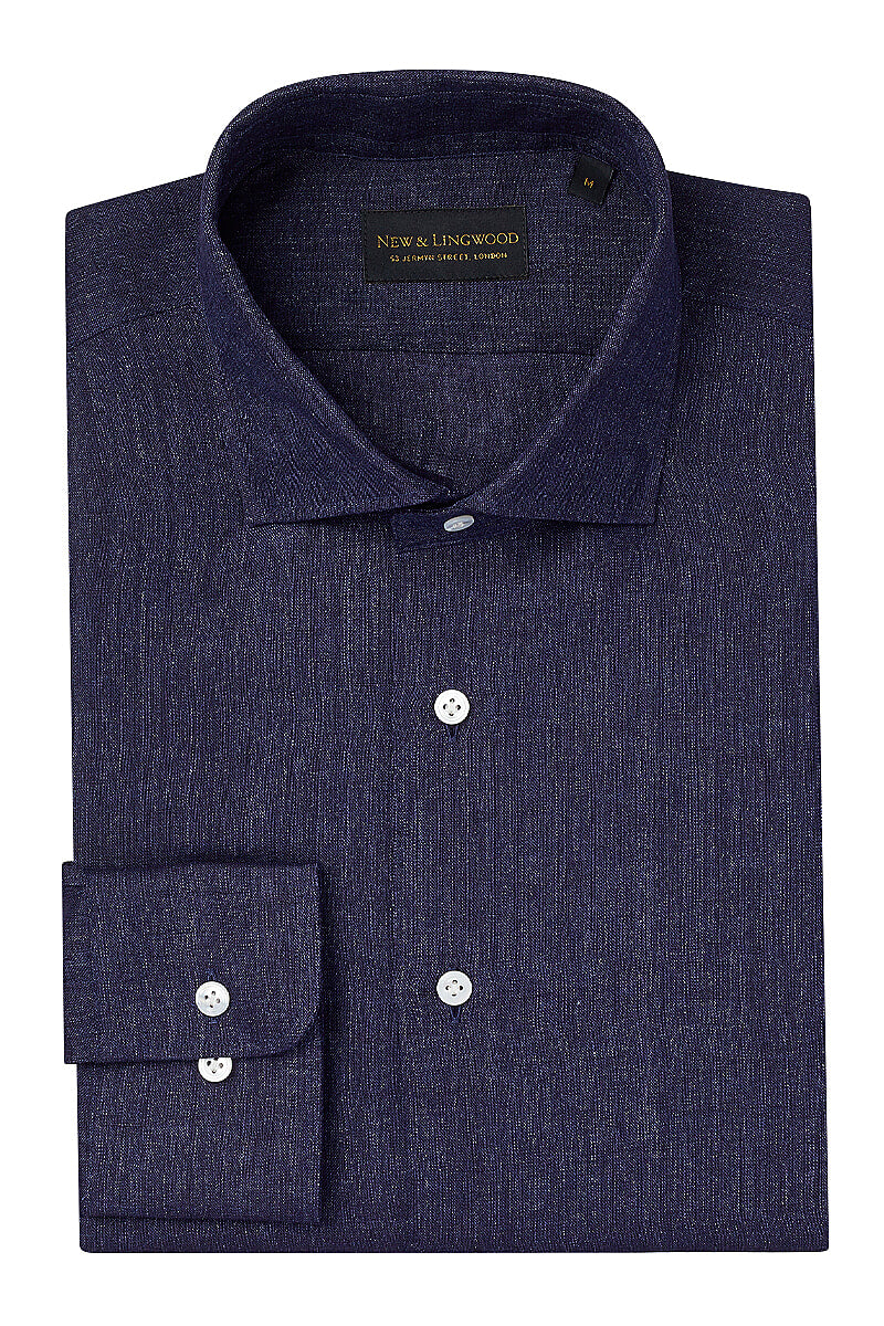 Navy Cutaway Collar Standard Fit Linen Shirt