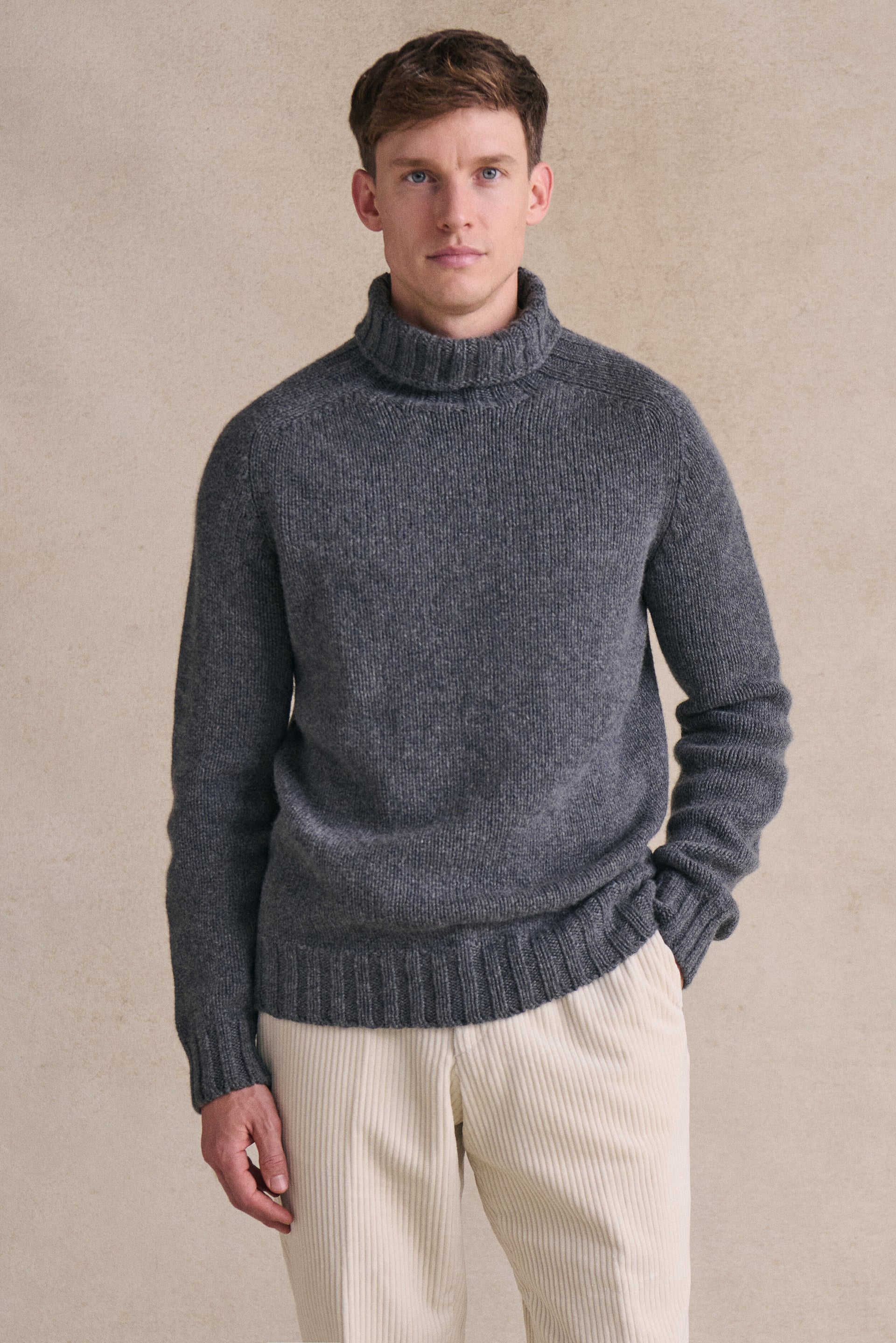 Grey Lambswool Roll Neck Jumper