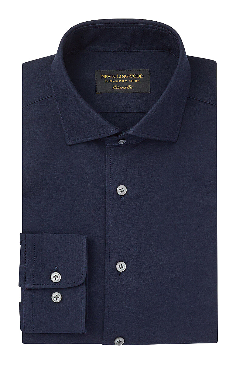 Navy Cutaway Collar Tailored Fit Stretch Shirt