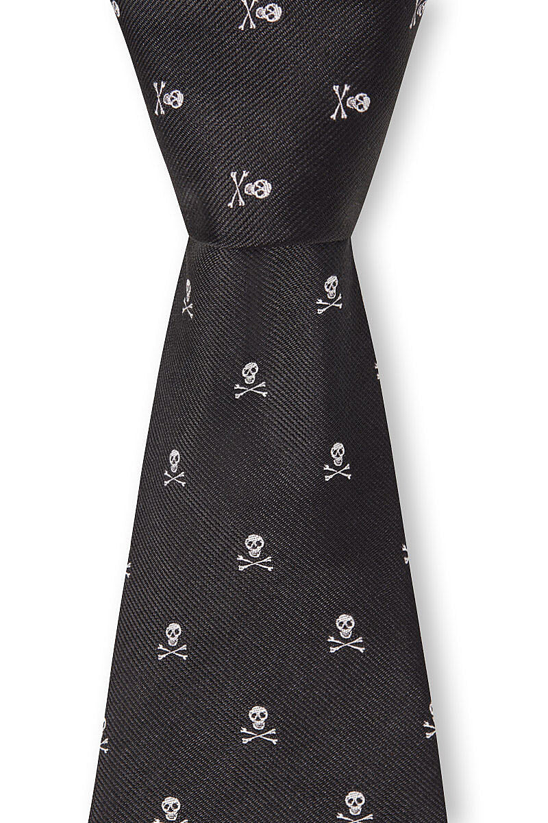 Black & White Skull & Crossbones Silk Tie