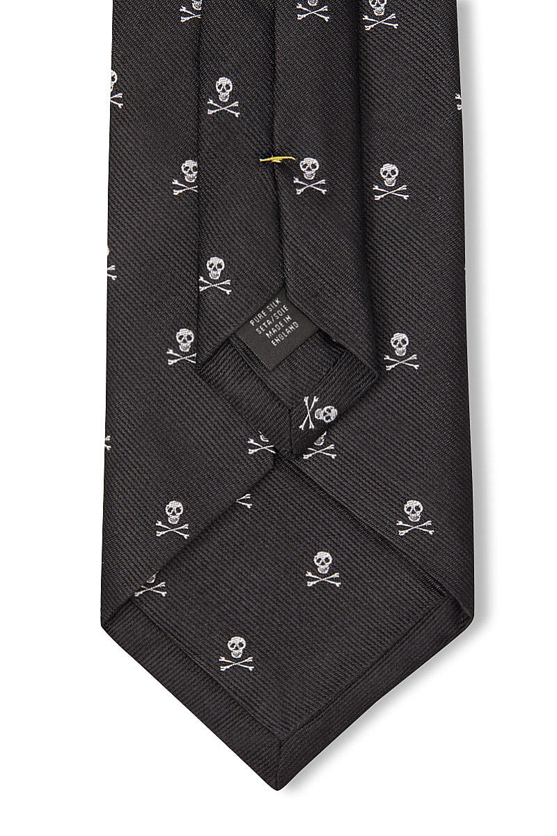 Black & White Skull & Crossbones Silk Tie