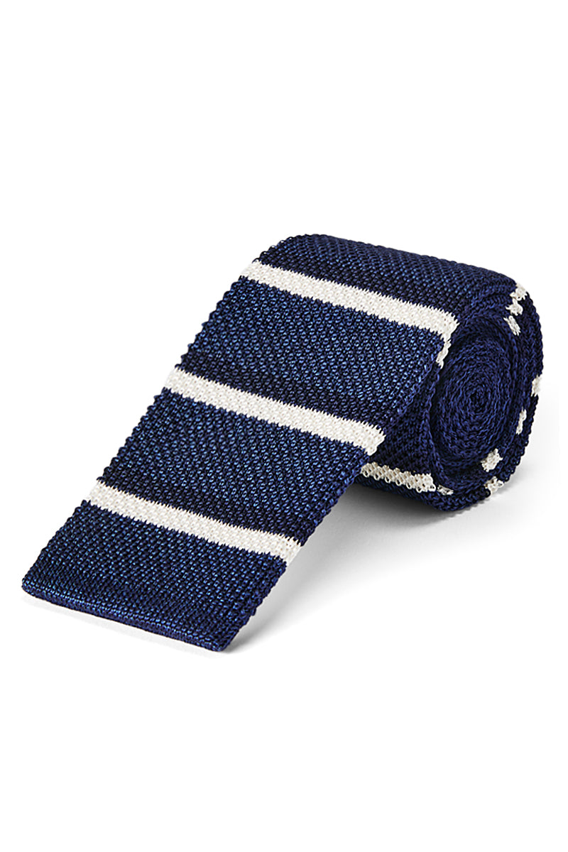 Navy & Cream Stripe Knitted Silk Tie