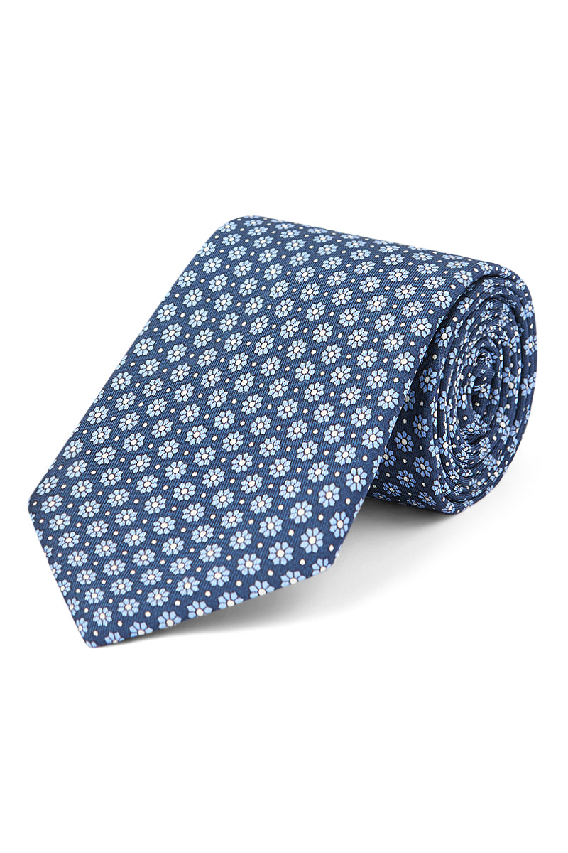 Navy Micro Floral Print Silk Tie