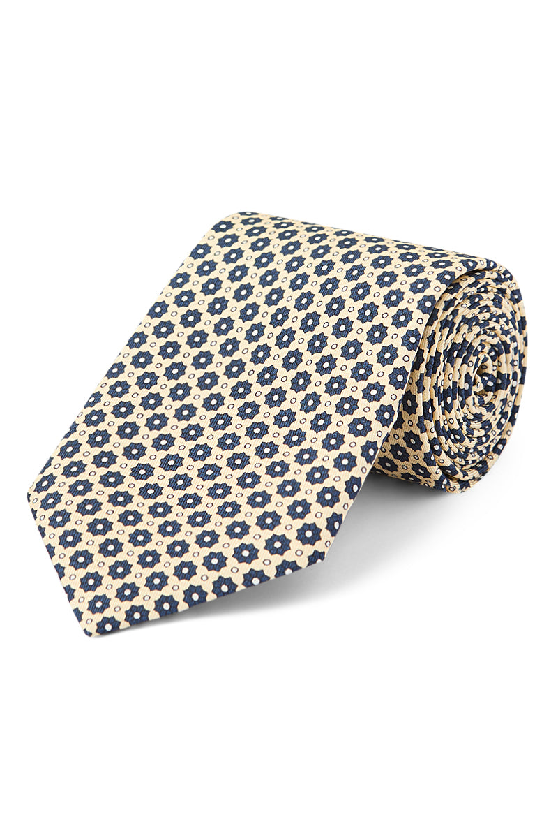 Yellow Micro Floral Print Silk Tie
