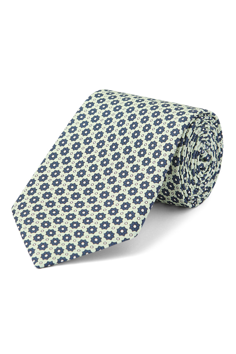 Green Micro Floral Print Silk Tie