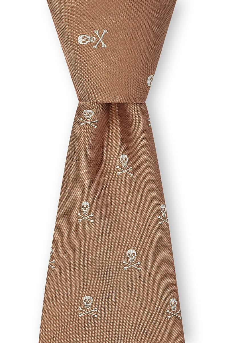 Camel & Gold Skull & Crossbones Silk Tie