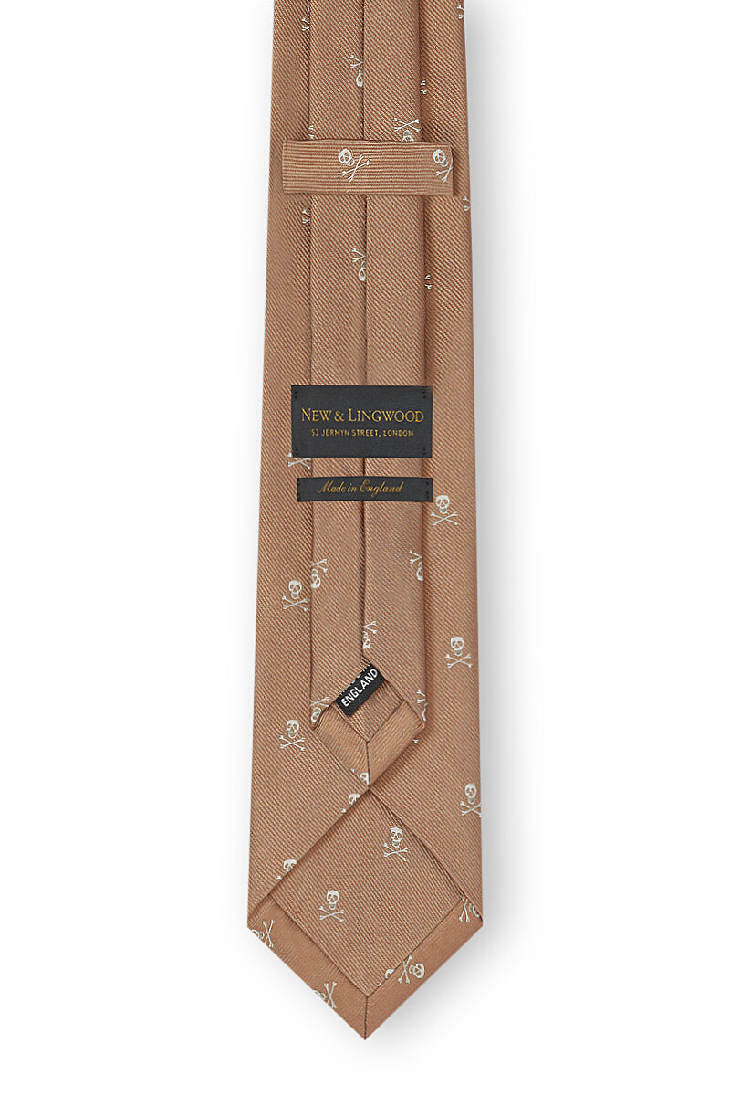 Camel & Gold Skull & Crossbones Silk Tie