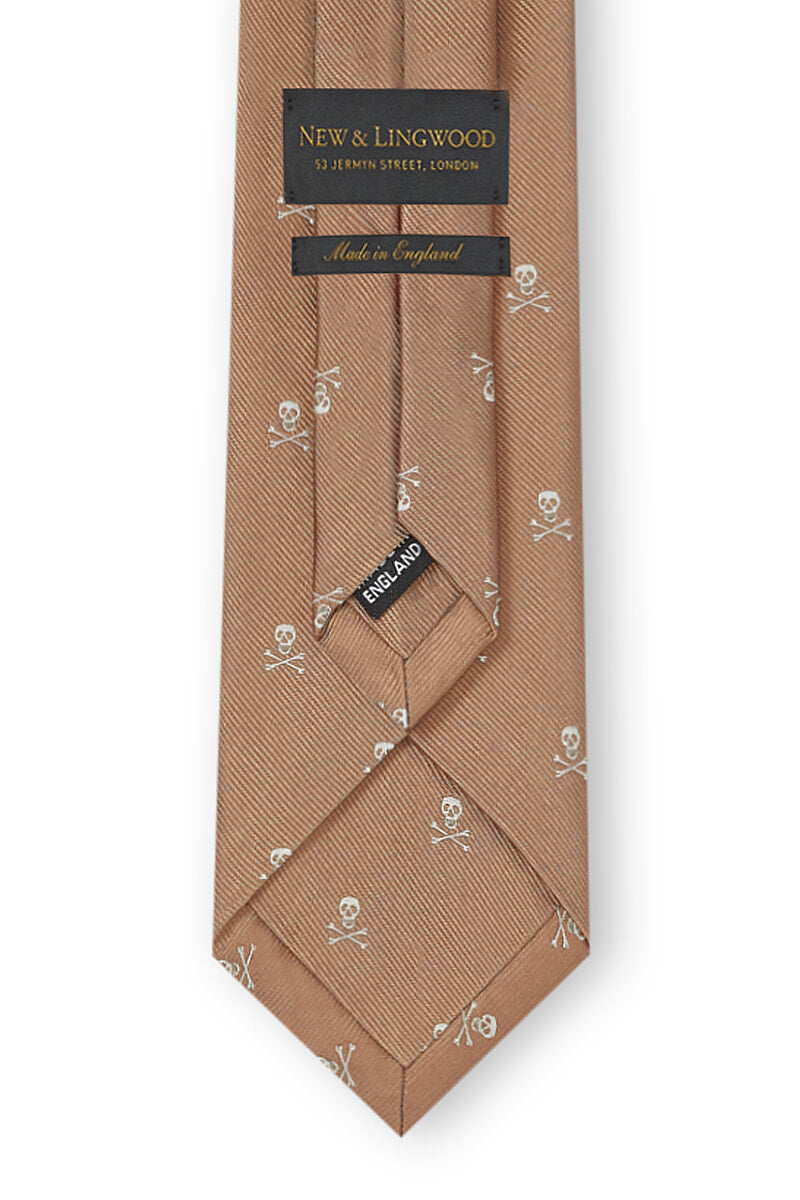 Camel & Gold Skull & Crossbones Silk Tie