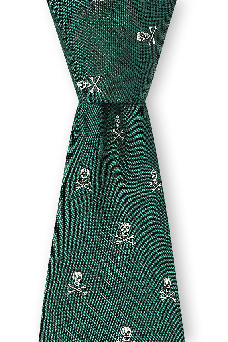 Green & Silver Skull & Crossbones Silk Tie