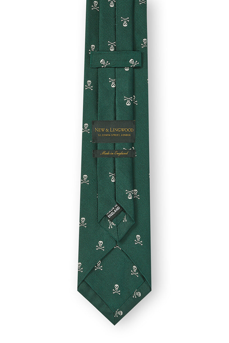 Green & Silver Skull & Crossbones Silk Tie