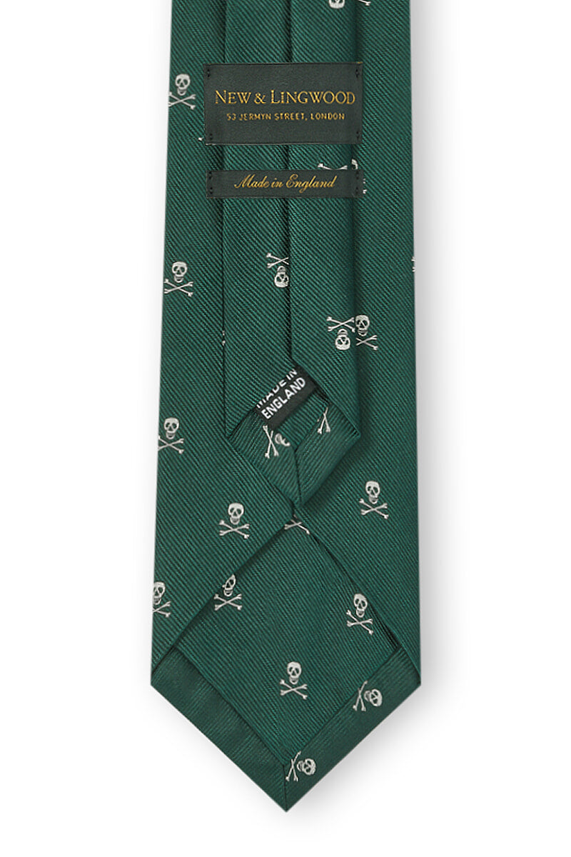 Green & Silver Skull & Crossbones Silk Tie