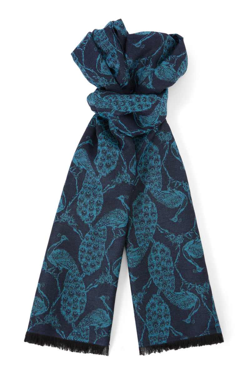 Navy & Sky Peacock Wool & Silk Pashmina