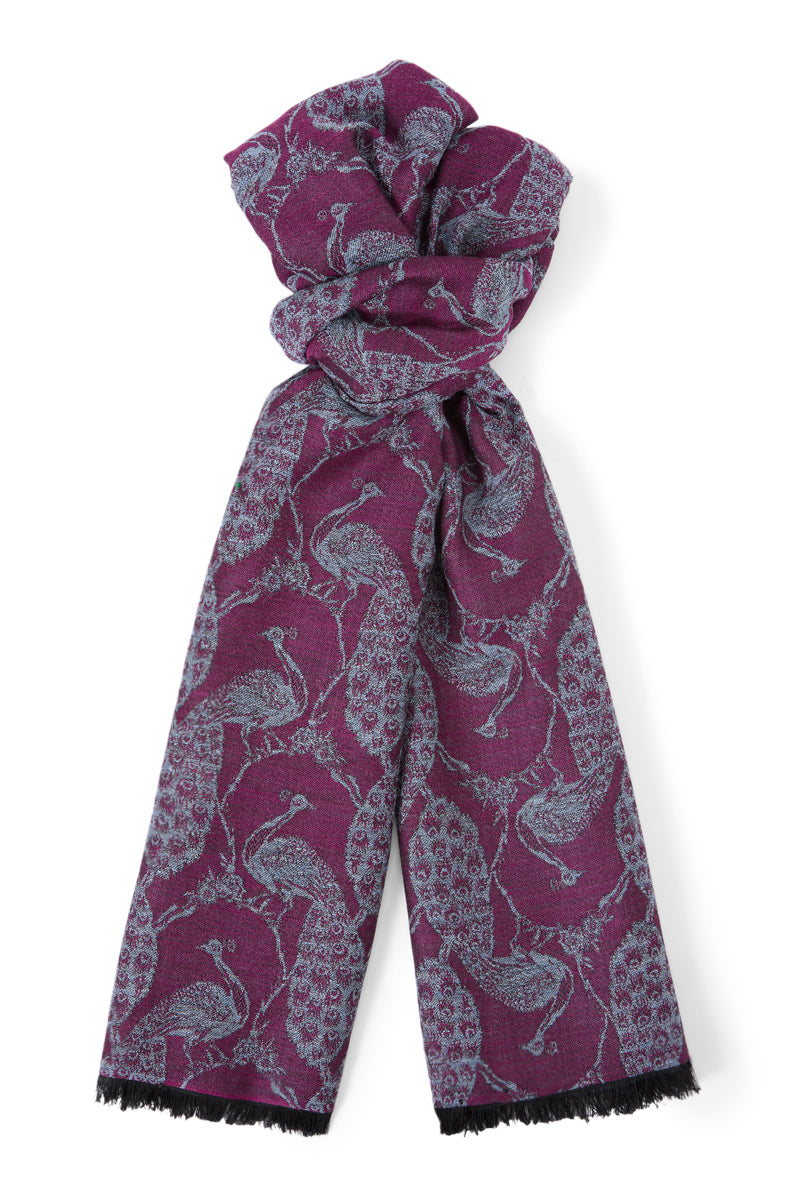 Pink & Blue Peacock Wool & Silk Pashmina