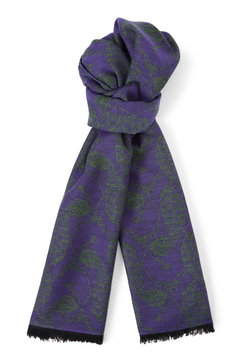 Purple & Green Peacock Wool & Silk Pashmina