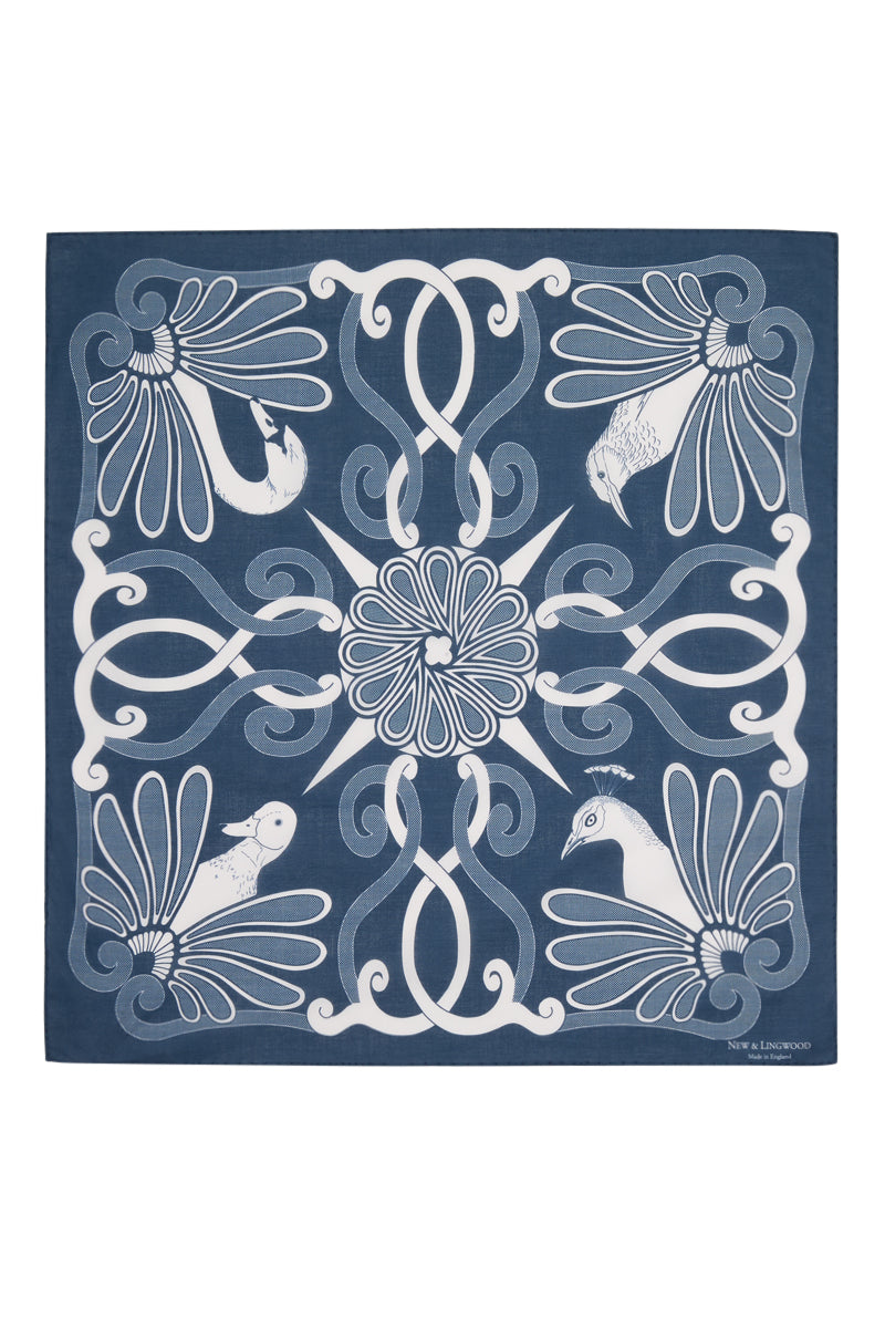 Navy Ornitho Cotton Print Bandana