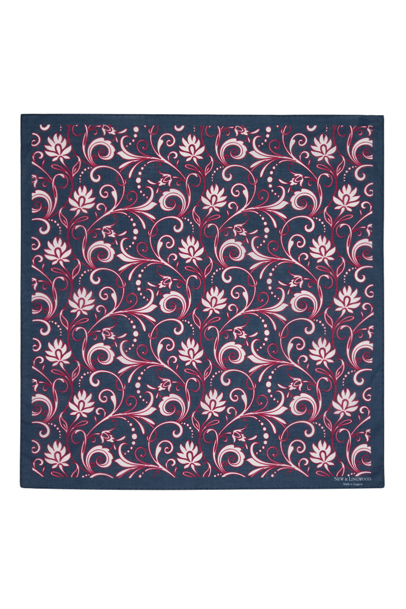 Navy Floral Print Cotton Bandana