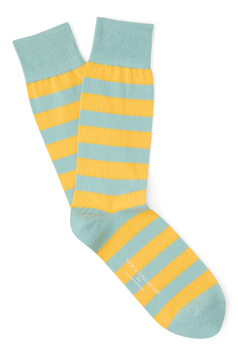 Yellow & Blue Stripe Mid Calf Cotton Socks