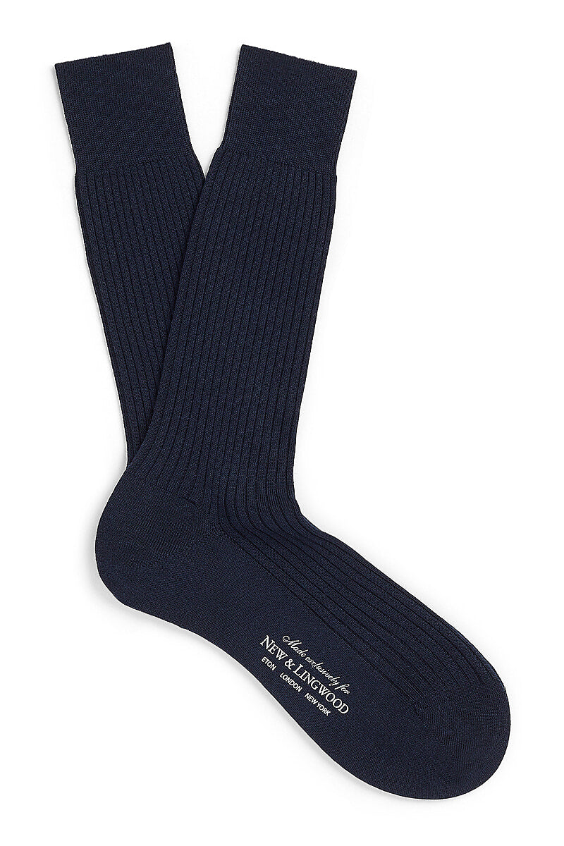 Navy Mid Calf Midweight Wool Socks