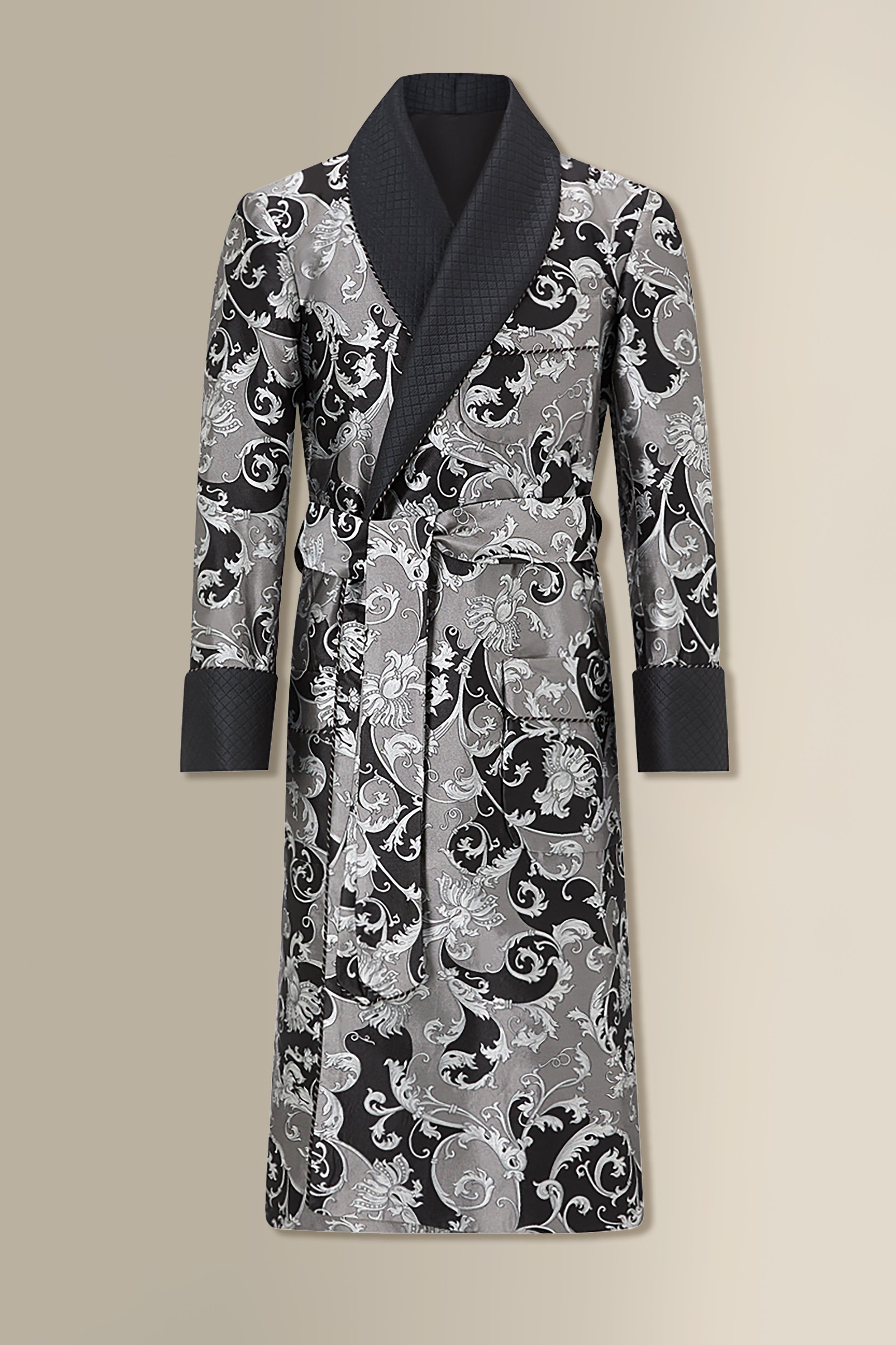 New & Lingwood Black Moscardino Paisley Lined Silk Dressing Gown