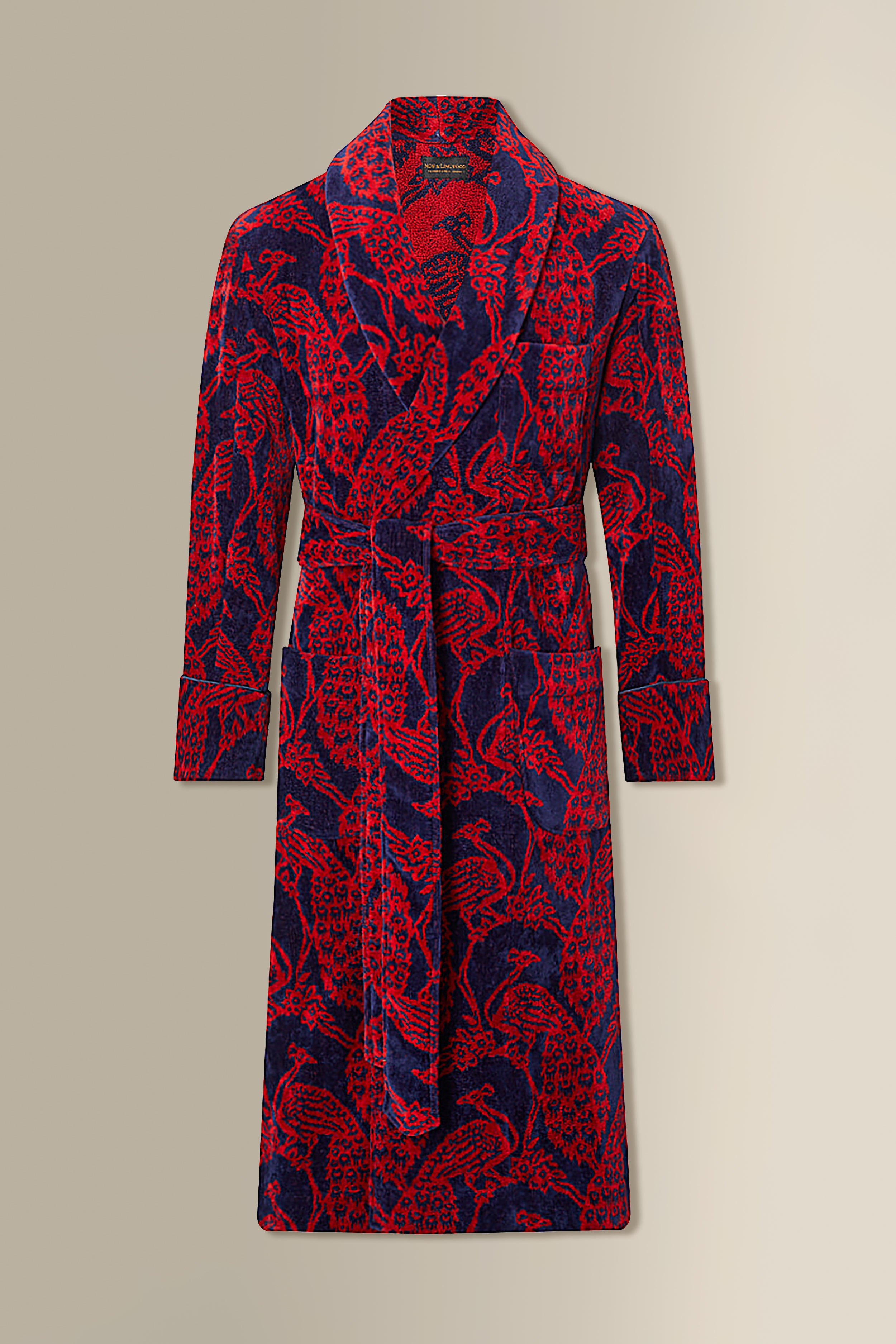 New & Lingwood Navy & Red Peacock Towelling Bathrobe