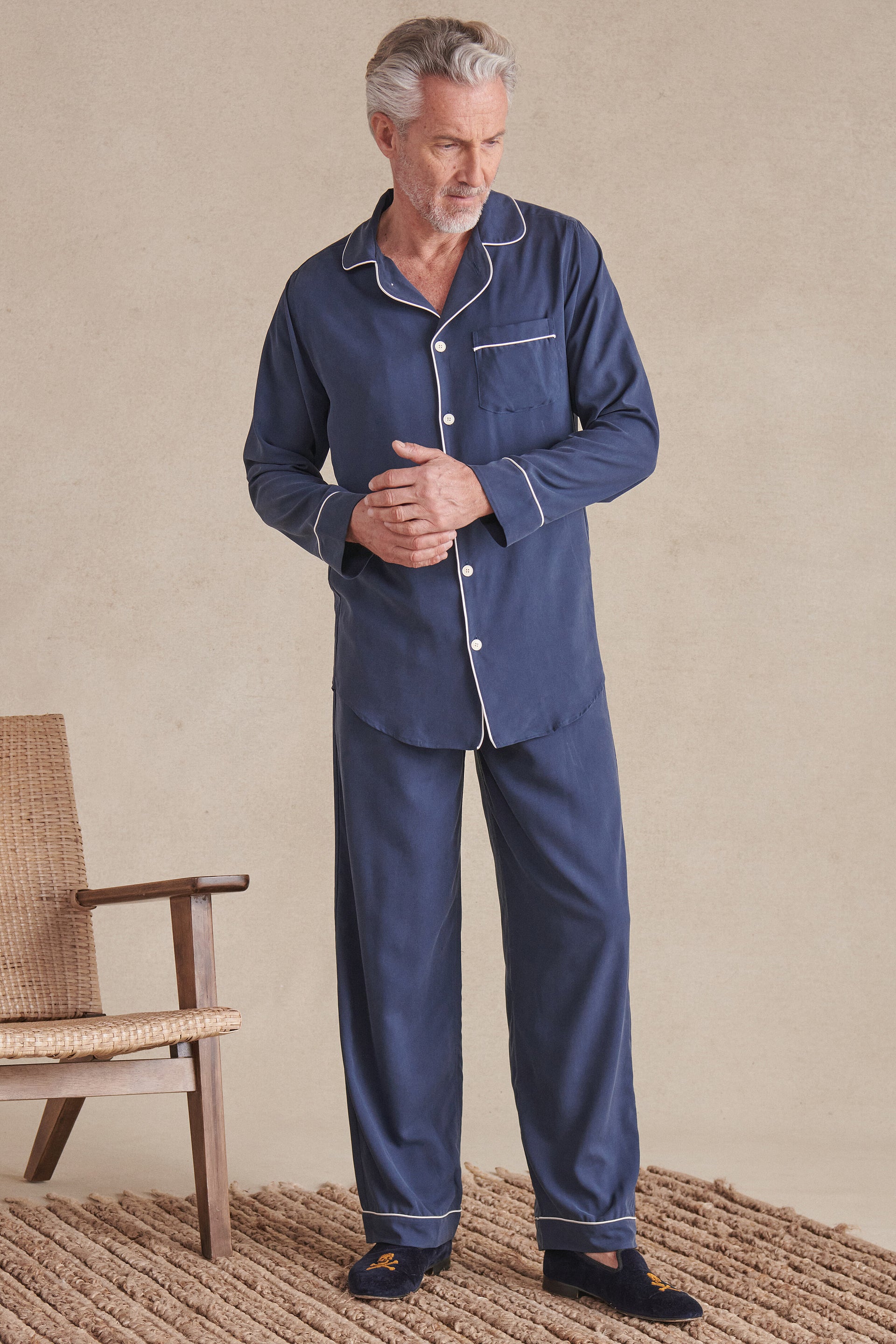 Navy Sandwash Silk Pyjama Set