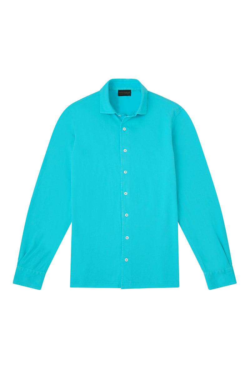 Aqua Long Sleeve Piqué Cotton Shirt