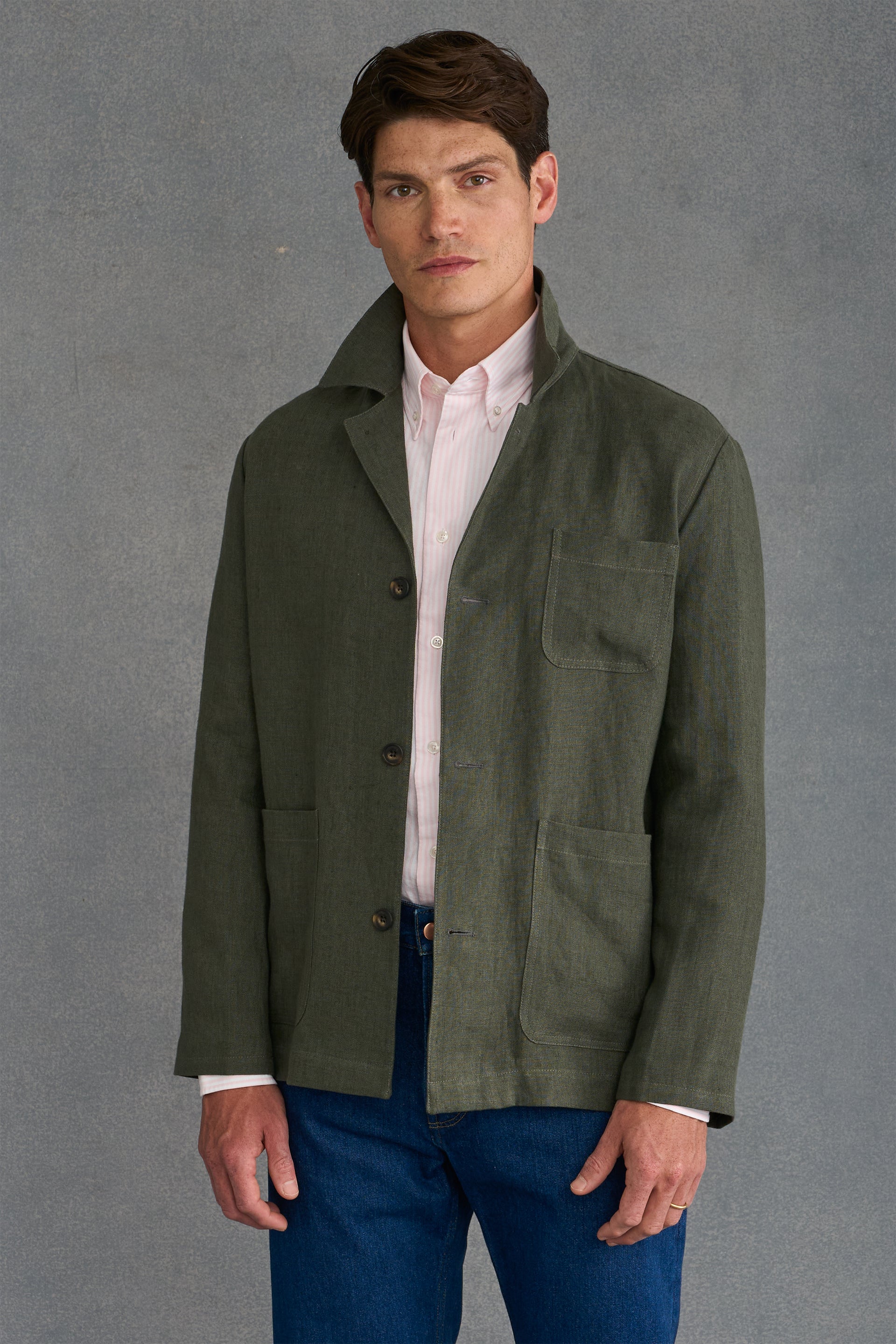 Dark Green Linen Carpenter Jacket
