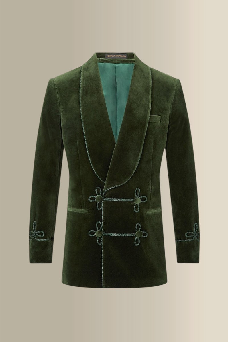 New & Lingwood Green Double Breasted Velvet Smoking Jacket