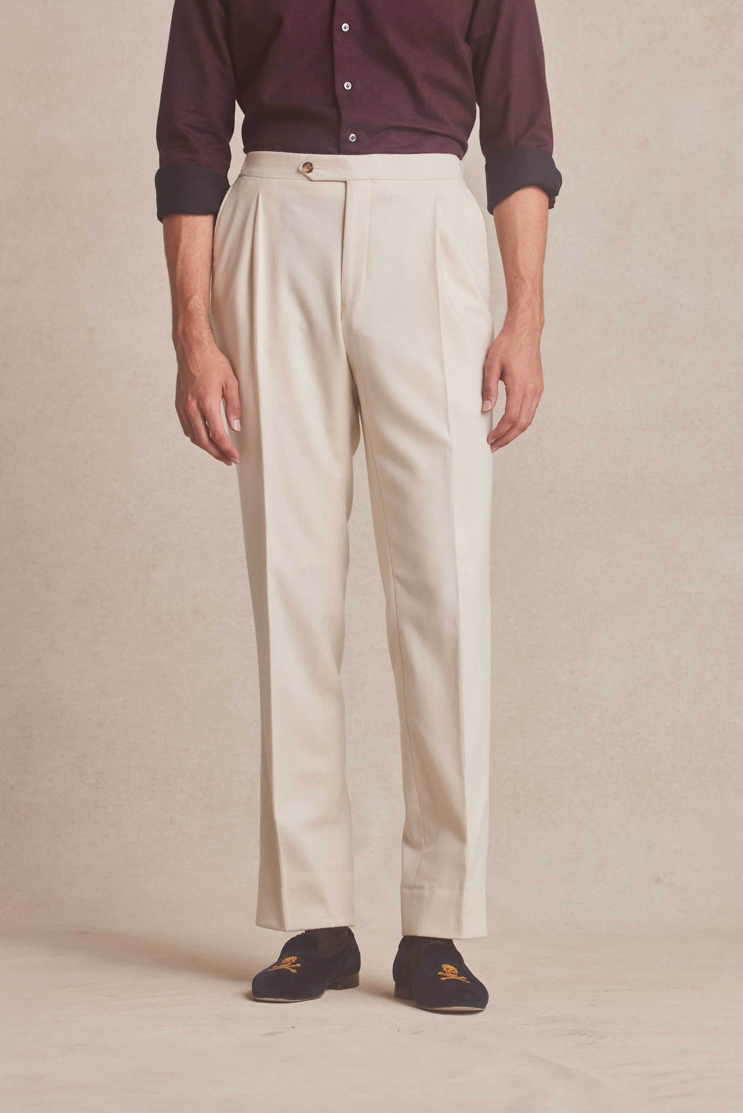 Cream Plaid Flannel Trousers – Stylish & Cozy Summer-Winter Wear