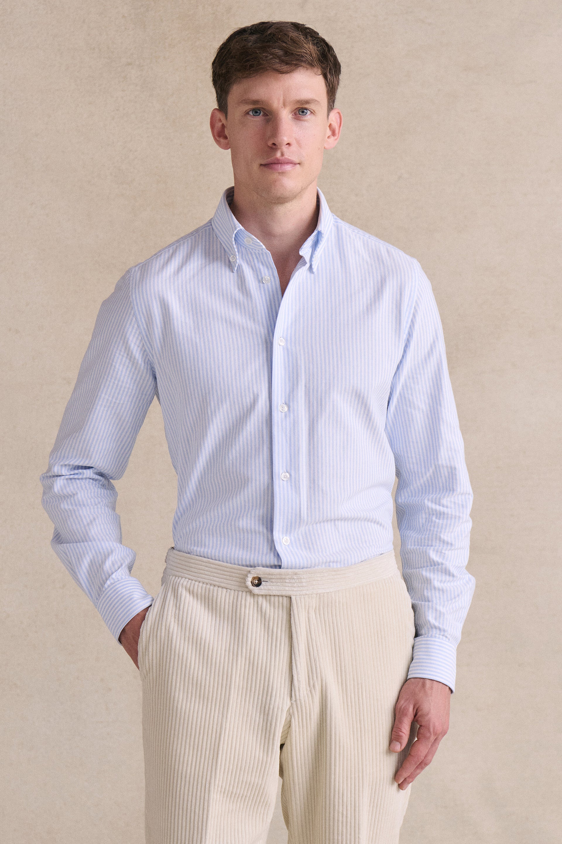 Blue Stripe Button Down Collar Tailored Fit Oxford Shirt