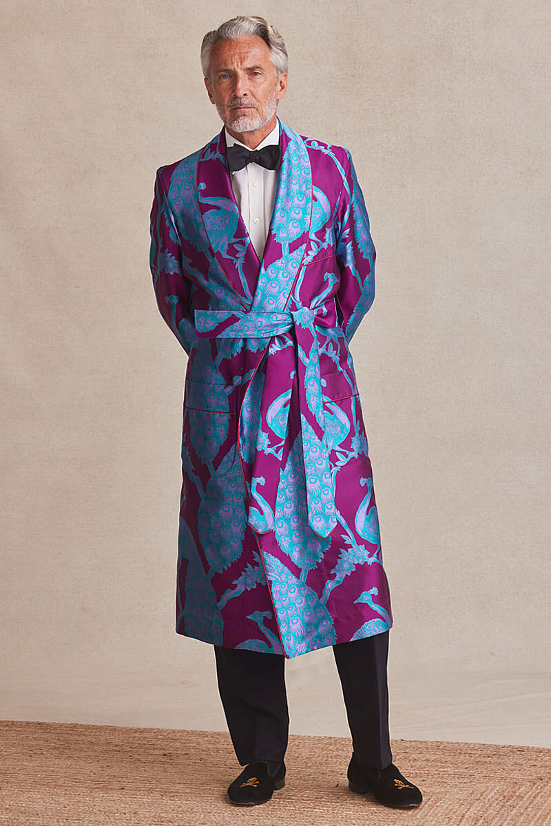 silk dressing toa Men's Dressing Gown Bailey Silk Satin Navy