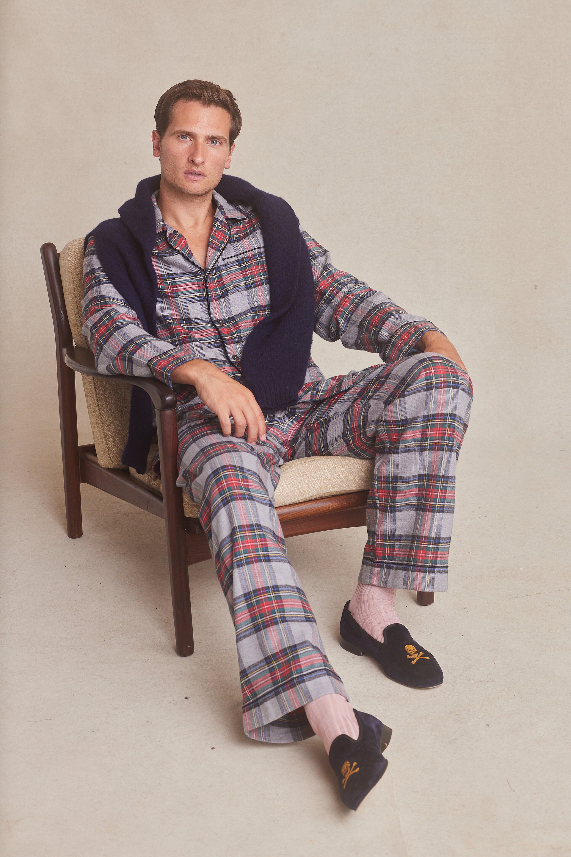 Blue Plaid Brushed Cotton Pyjama Set