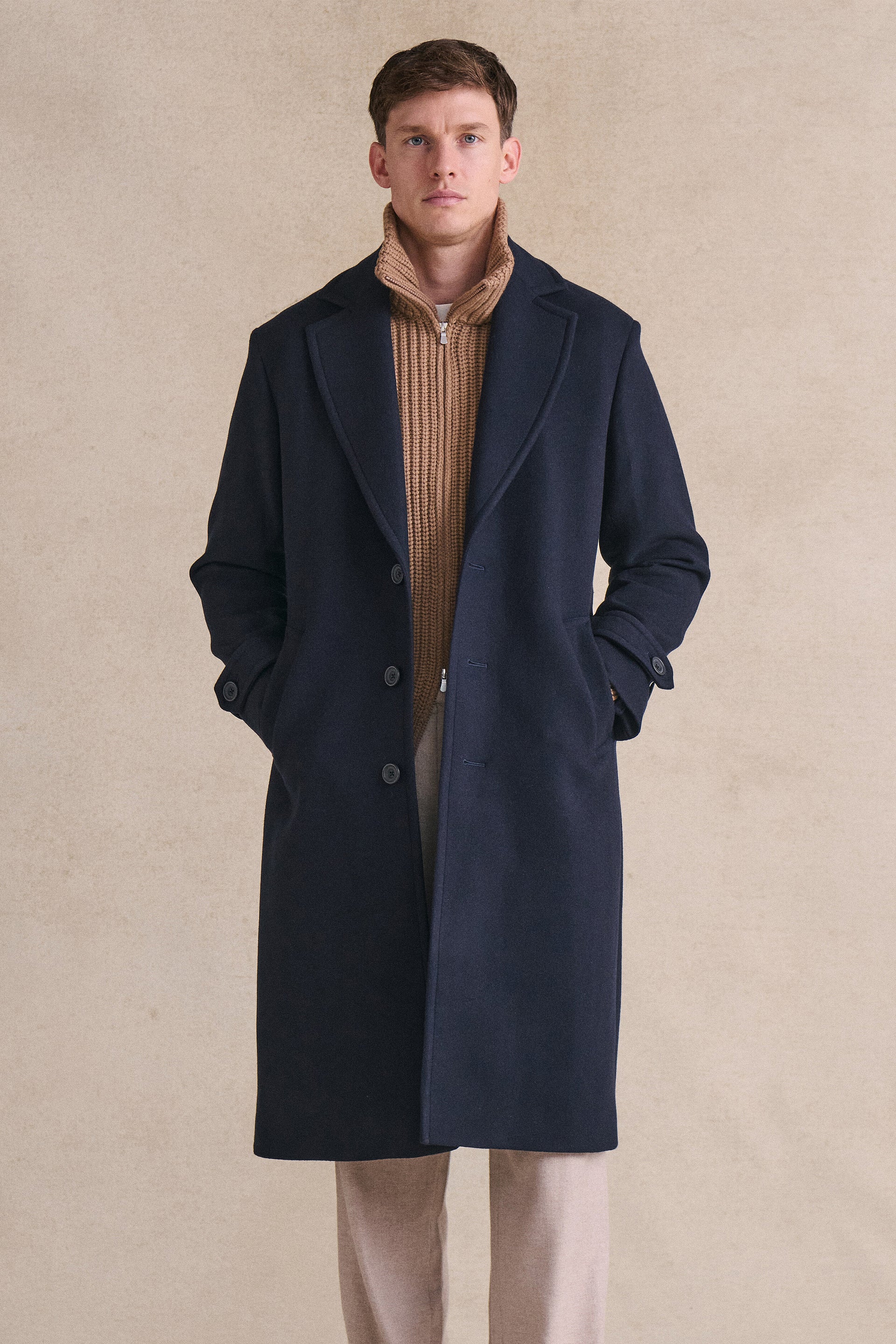 Navy Single Breasted Wool Coat