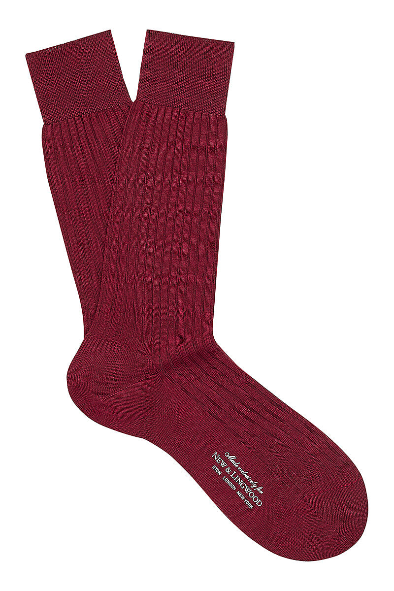 Wine Mid Calf Lightweight Wool Socks