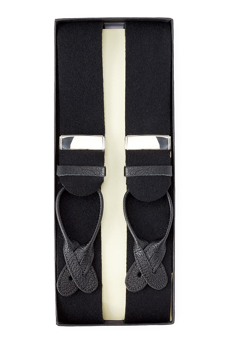 Black Boxcloth Black Leather End Braces