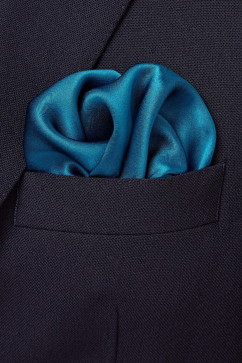 Mid Blue Plain Silk Pocket Square