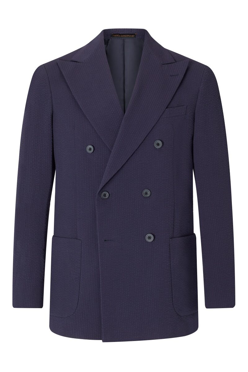 Navy Seersucker Double Breasted Jacket