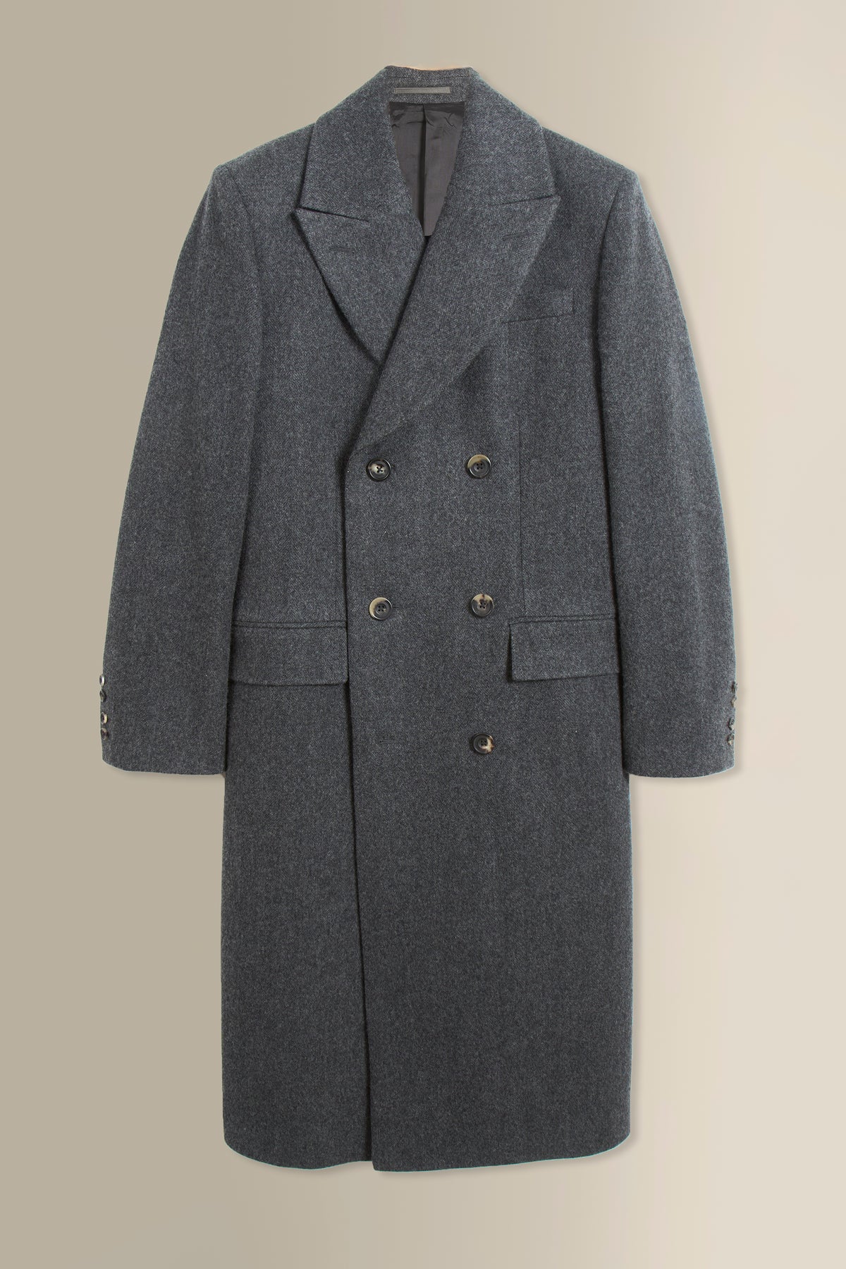 Grey Herringbone Double Breasted Wool Coat