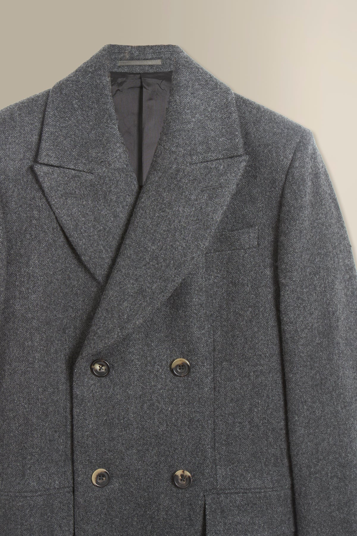 Grey Herringbone Double Breasted Wool Coat