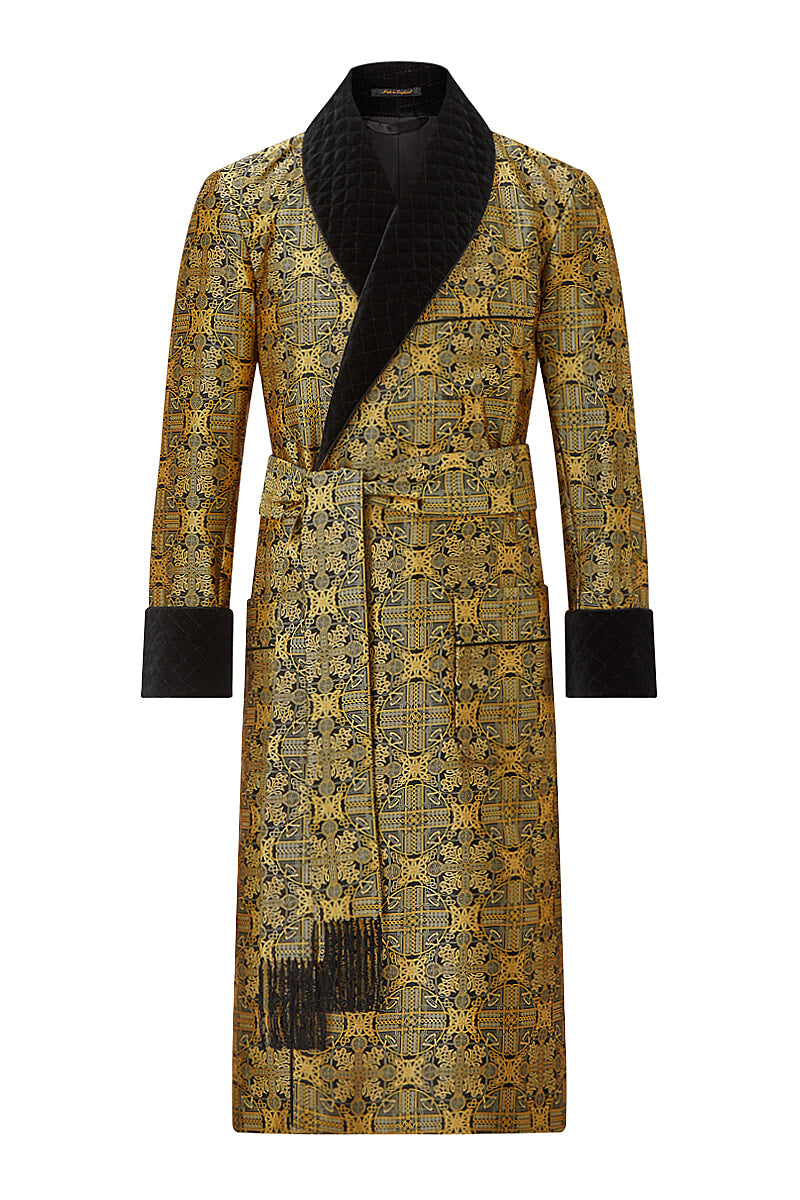 Rococo Lined Silk Dressing Gown | New & Lingwood Men's Clothing | Men's Luxury Silk Dressing Gowns