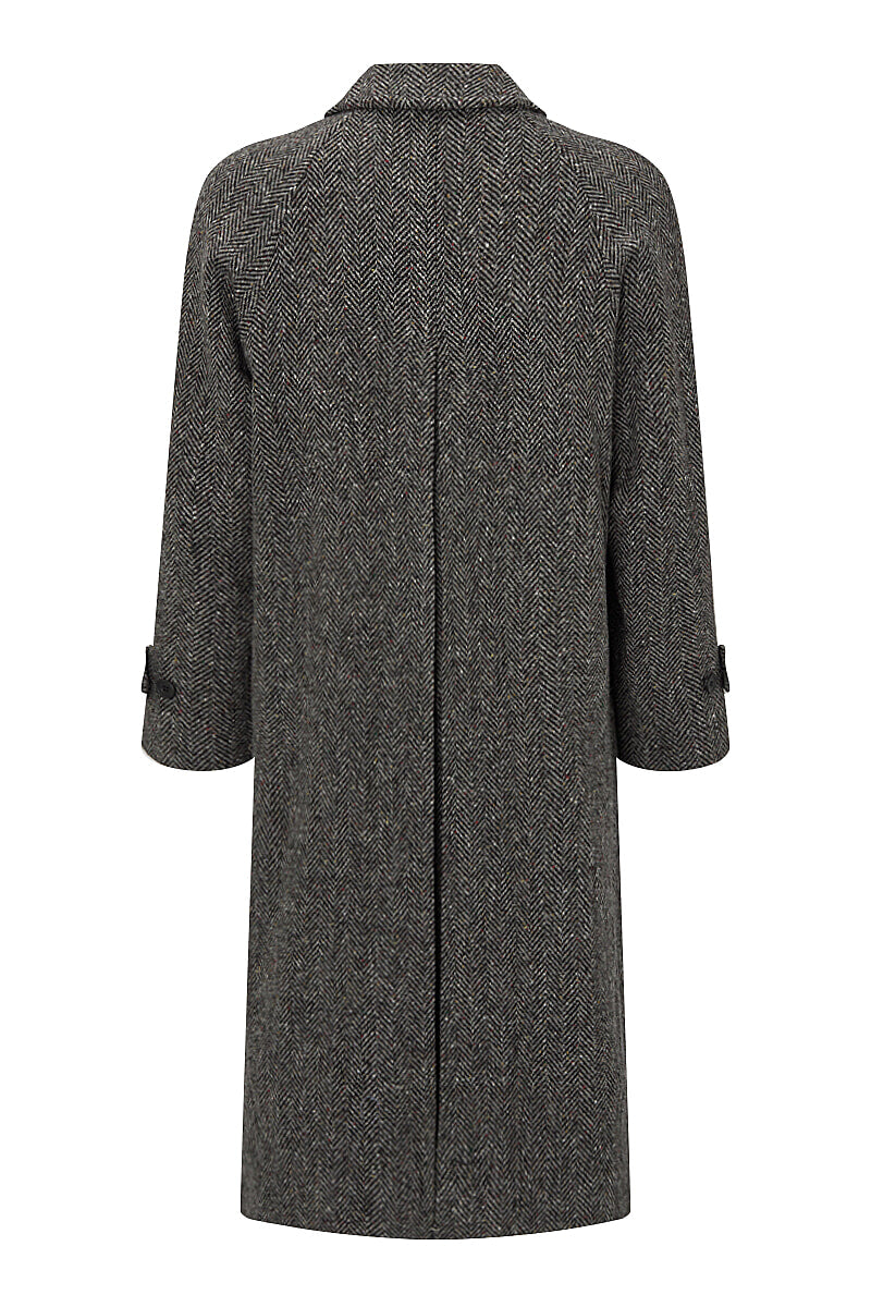 Grey Herringbone Raglan Sleeve Overcoat