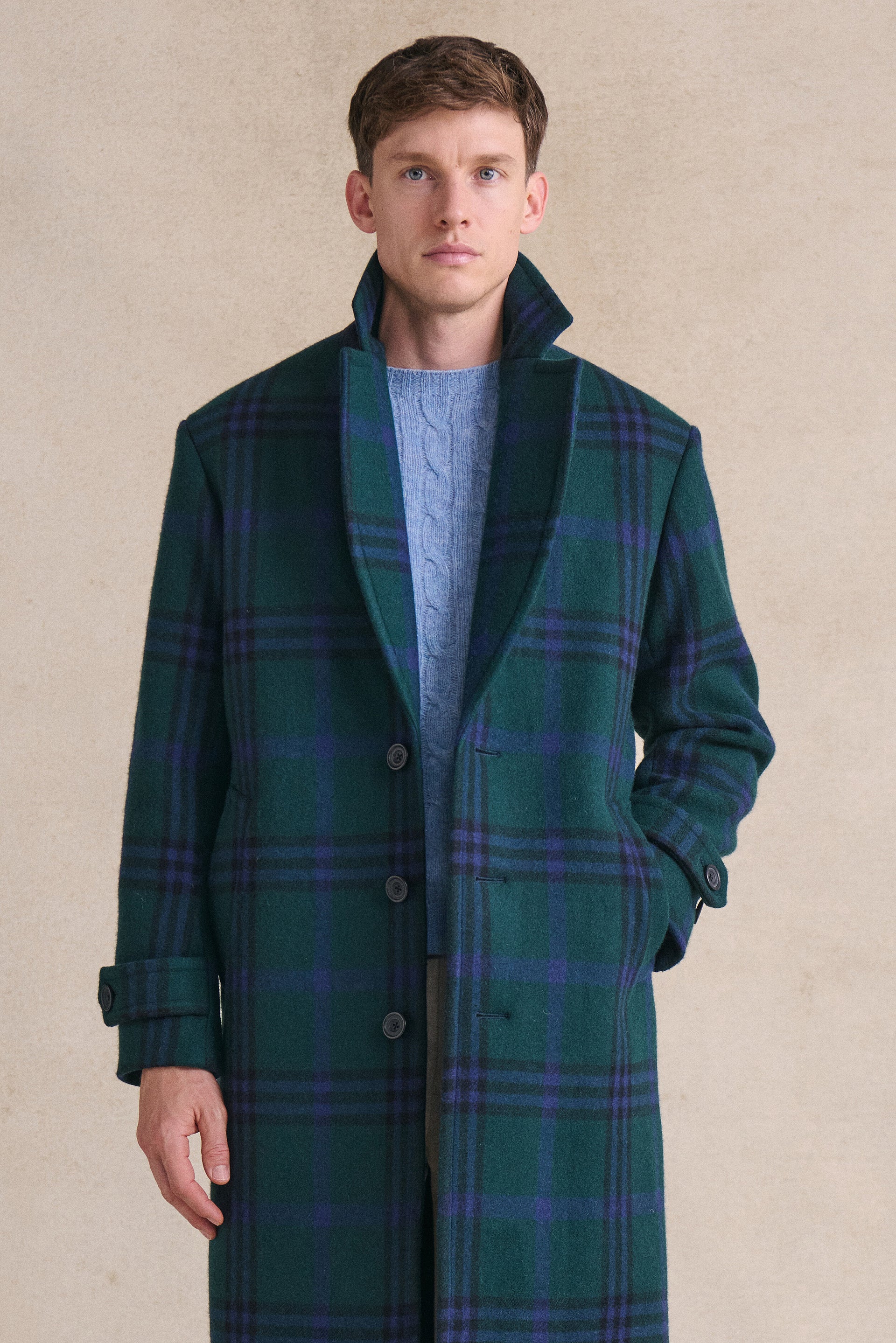 Black Watch Single Breasted Wool Coat