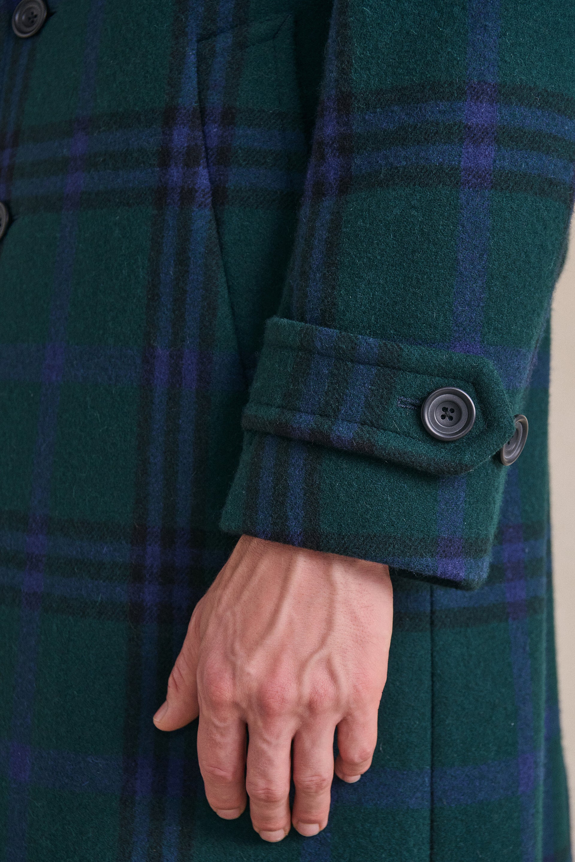 Black Watch Single Breasted Wool Coat