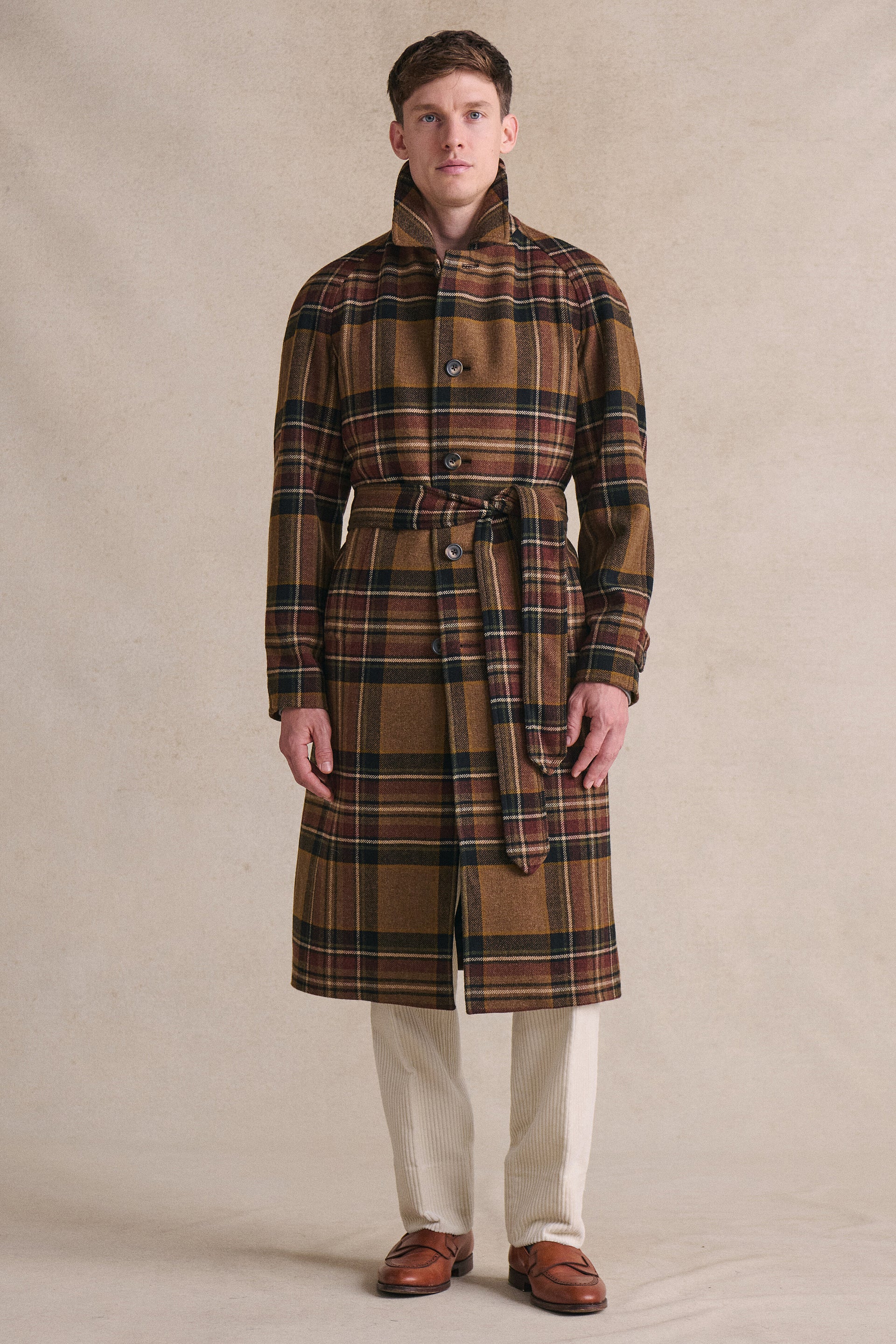 Brown Check Wrap Coat