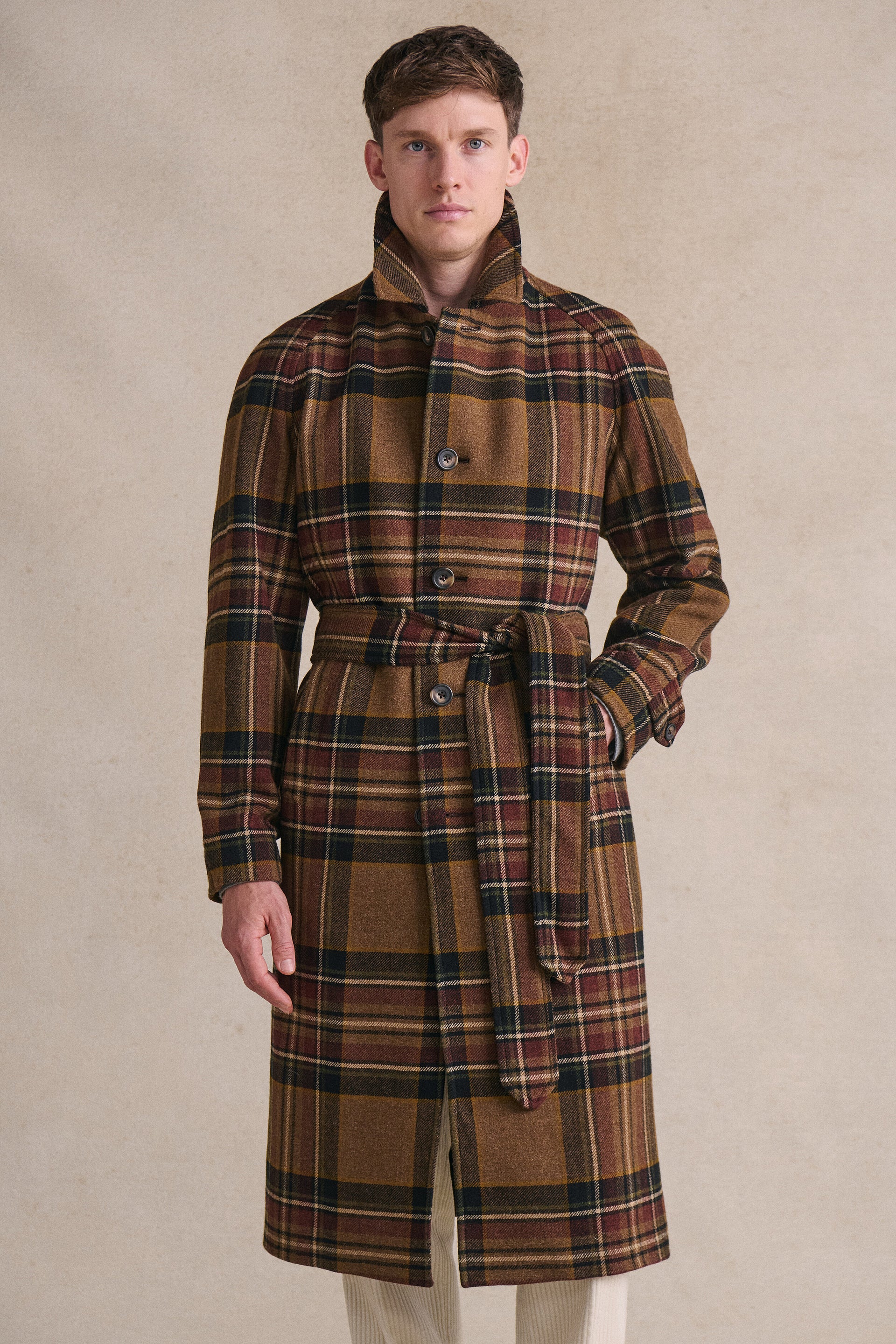 Brown Check Wrap Coat