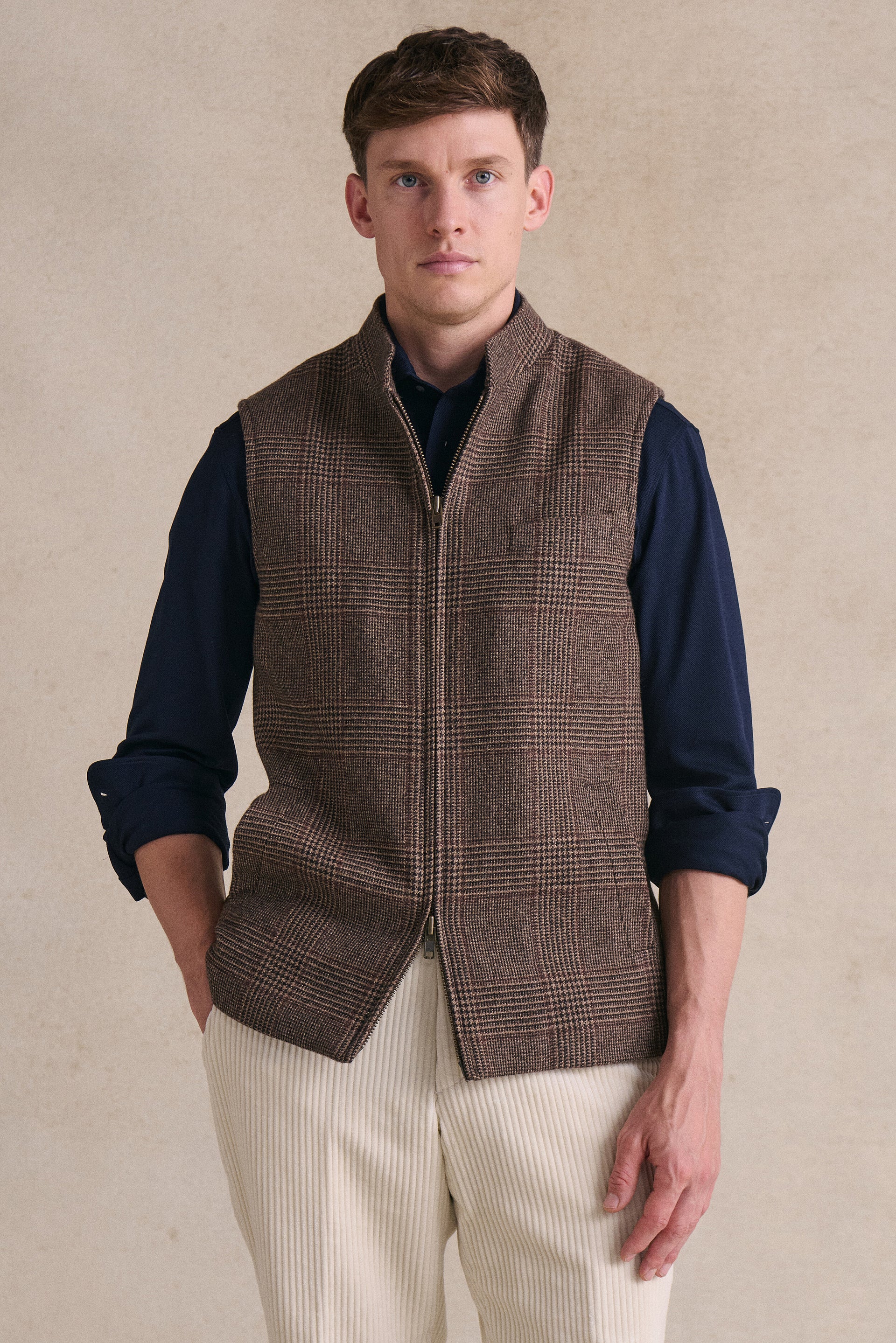 Brown Check Quilted Gilet