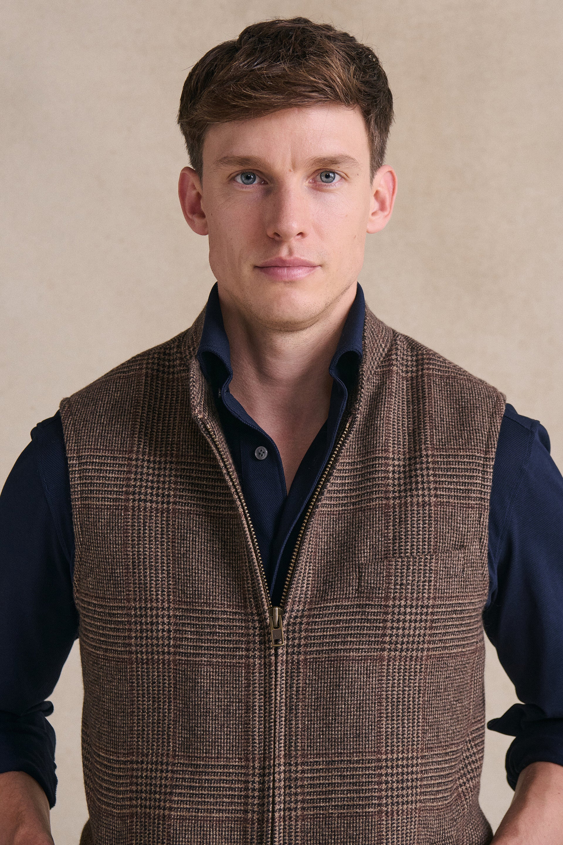 Brown Check Quilted Gilet