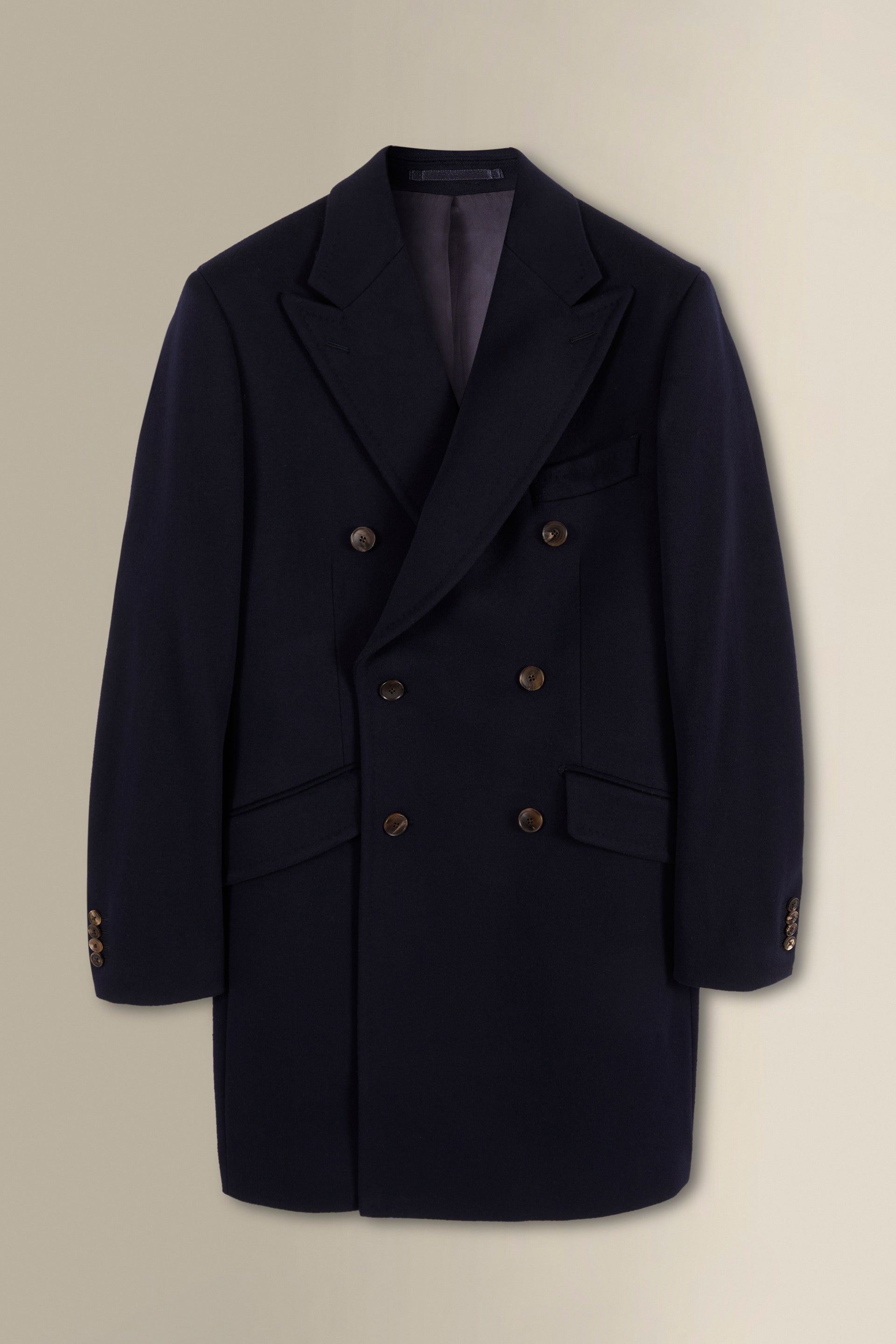 Navy Double Breasted Wool Overcoat